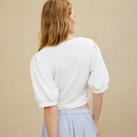 Aerie Seams Right Short Sleeve Sweatshirt-White-Women Size Medium - Picture 2 of 8